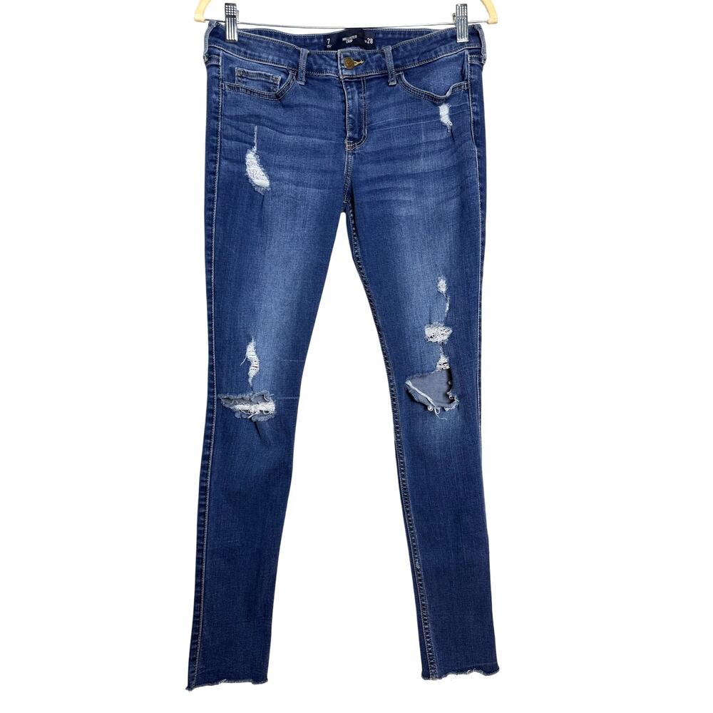 HOLLISTER Crop Skinny Blue Jeans Ripped Distressed Denim 28'', Size 7